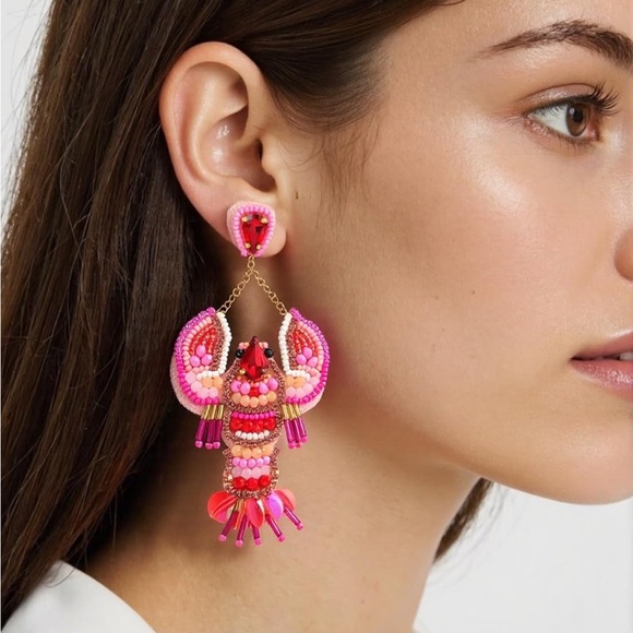 Pink Beaded Lobster Earrings - Picture 3 of 3